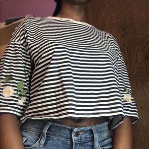 Striped Embroidered Crop Top